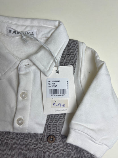 Tutina Elegante Neonato con Camicia Bianca e Salopette Grigia