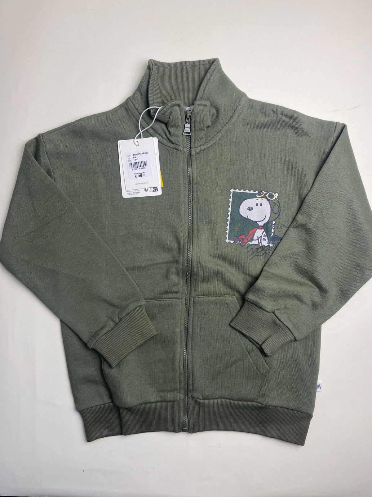 Felpa con zip Snoopy Peanuts verde a coste