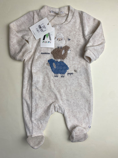 Tutina neonato Melby con ricamo  pecorelle - macchia 