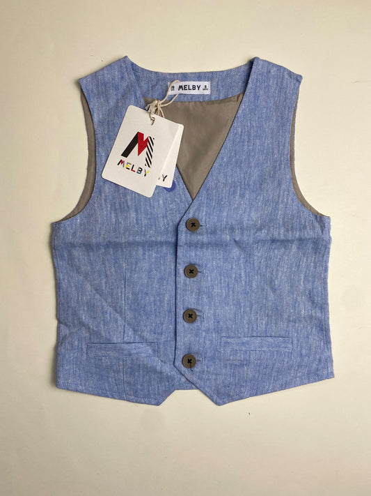 Gilet da bambino Melby in lino azzurro