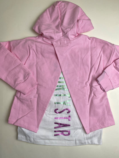 Felpa con cappuccio rosa Melby con stampa - macchia di produzione su manica 