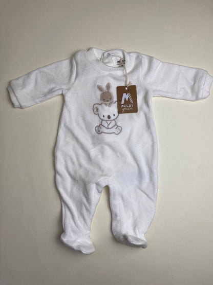 Tutina neonato bianca con ricamo koala e coniglio - manca un bottone a pressione 