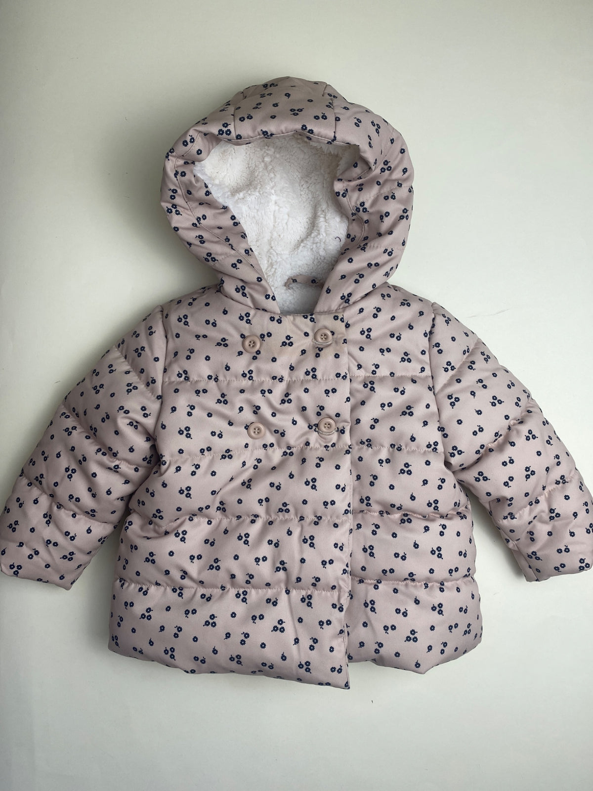 Piumino Bambina con Cappuccio e Stampa Floreale