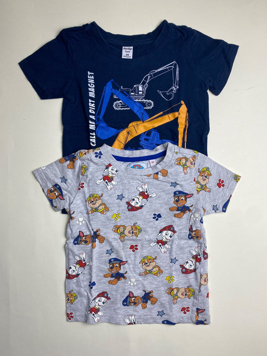 Set 2 Magliette Bambino Scavatori e Paw Patrol