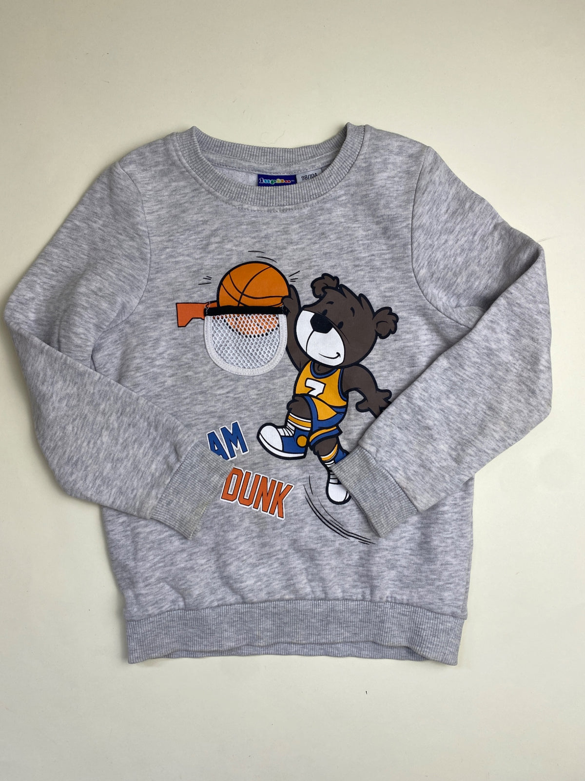 Felpa Bambino Grigia con Stampa Orsetto Basket