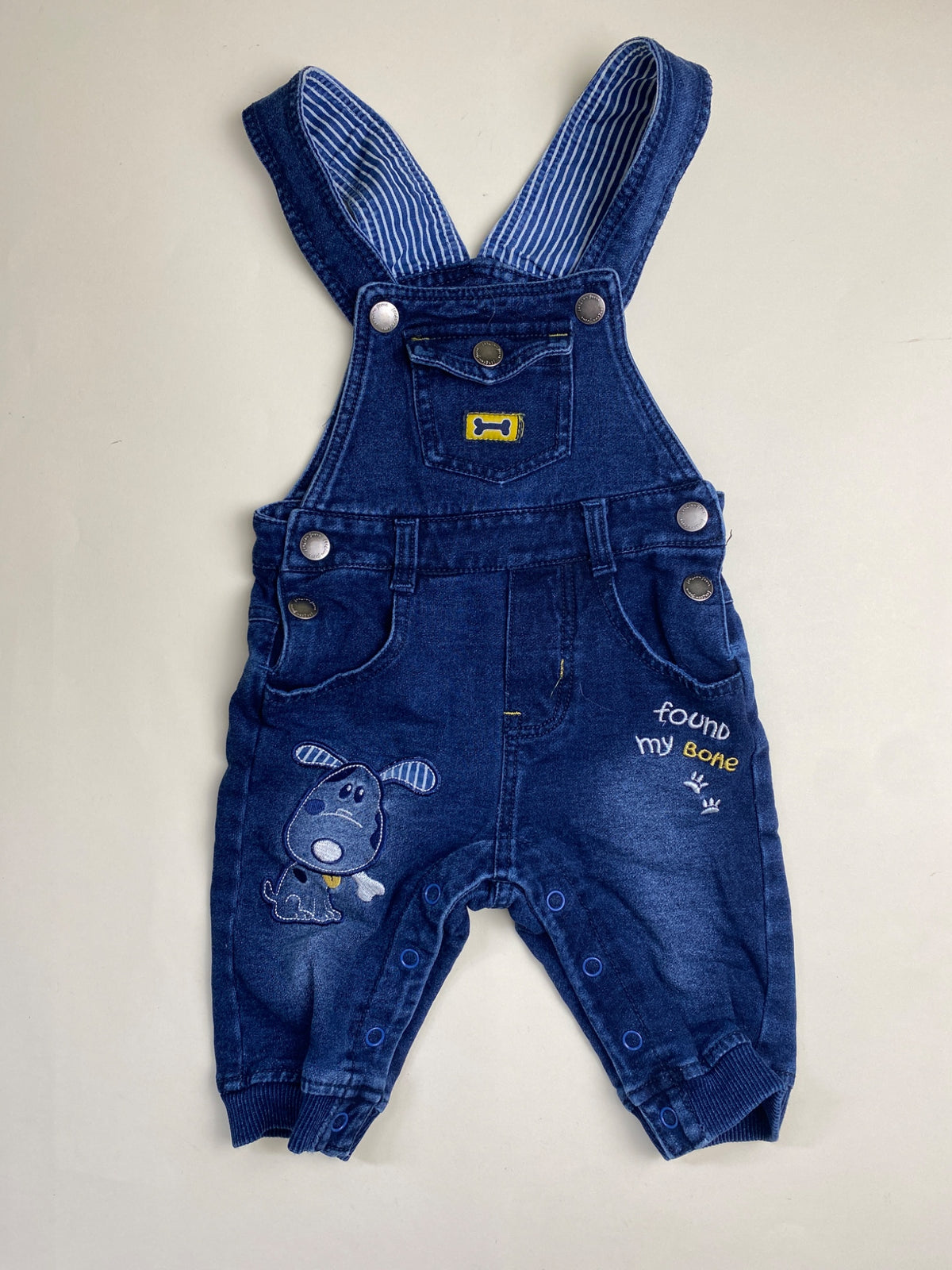 Salopette Jeans Neonato con Ricami Cane