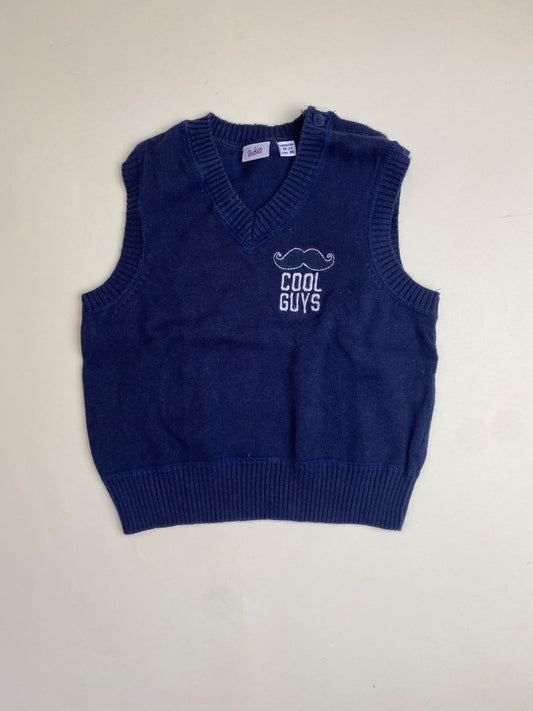 Gilet in maglia blu navy per bambino con ricamo 'COOL GUYS'