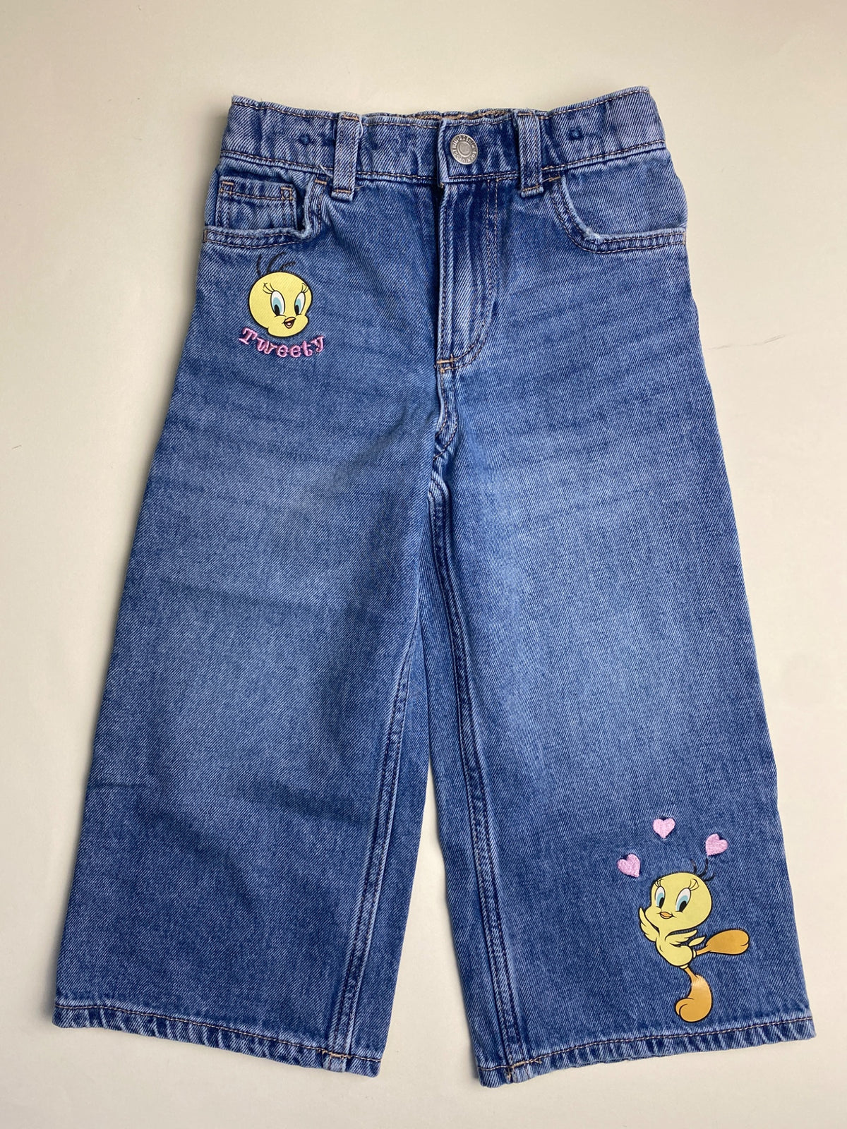 Jeans Bambina Gamba Larga con Ricami Titti