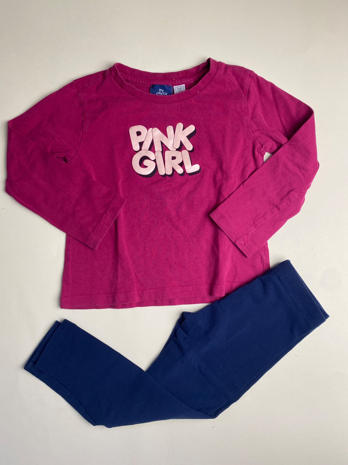 Completo bambina My Chicco T-shirt fucsia e leggings blu