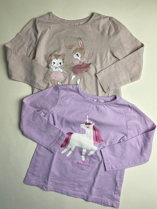 Set 2 Magliette Bambina Maniche Lunghe: Ballerine e Unicorno