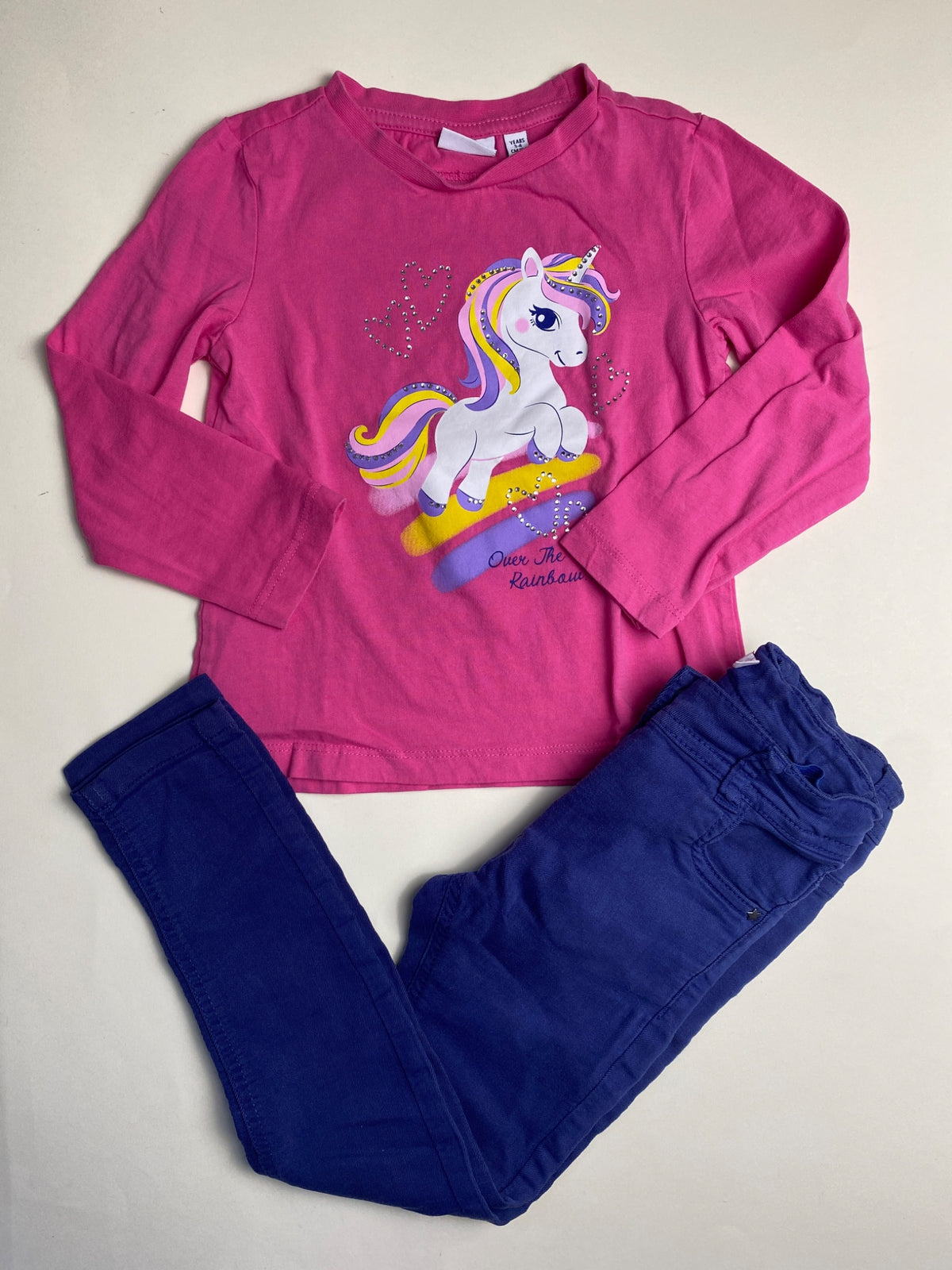 Completo Bambina Maglietta Unicorno e Pantaloni Blu