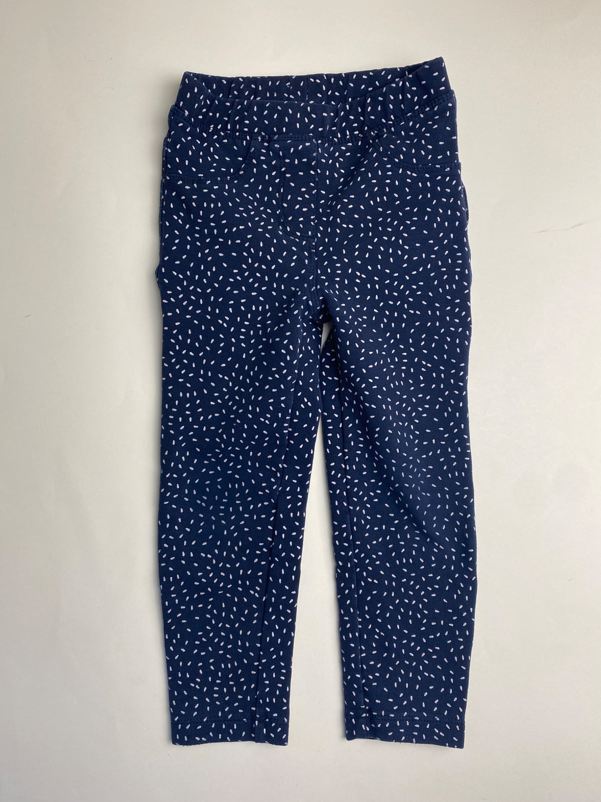 Leggings Bambina Blu Scuro con Fantasia a Puntini Bianchi