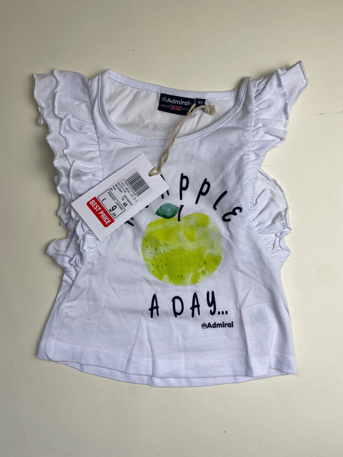 T-shirt Bambina Admiral Bianca con Stampa Mela e Volant