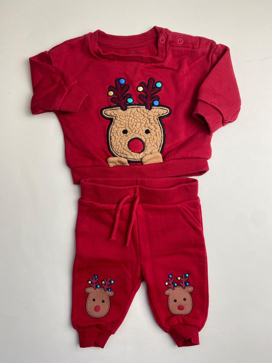 Completo Neonato Natalizio Renna Rosso