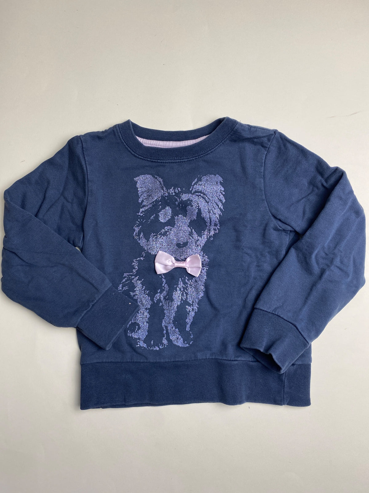 Felpa Bambina Blu con Stampa Cane Glitter e Fiocco