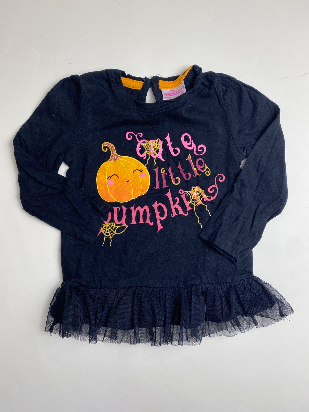 Maglietta Bambina Nera "Cute Little Pumpkin" con Zucca e Tulle
