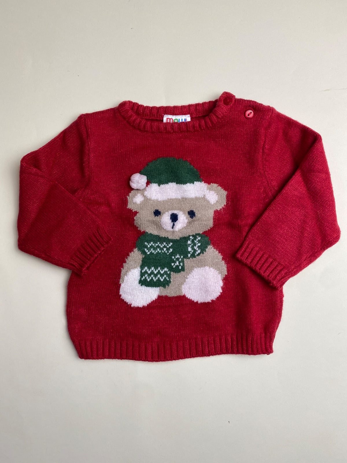 Maglione rosso natalizio per neonato con orsetto