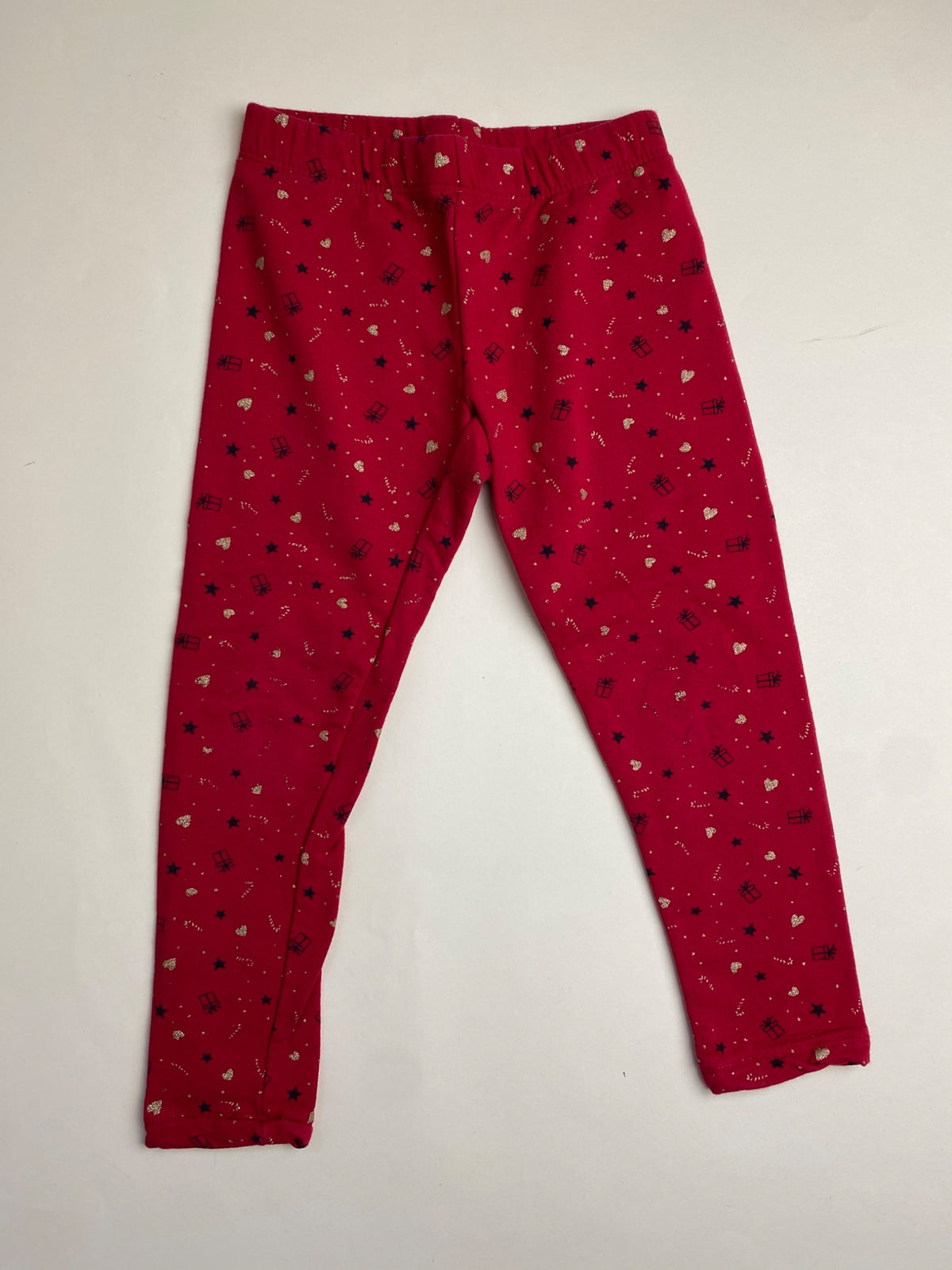 Leggings Rossi Bambina con Fantasia Natalizia