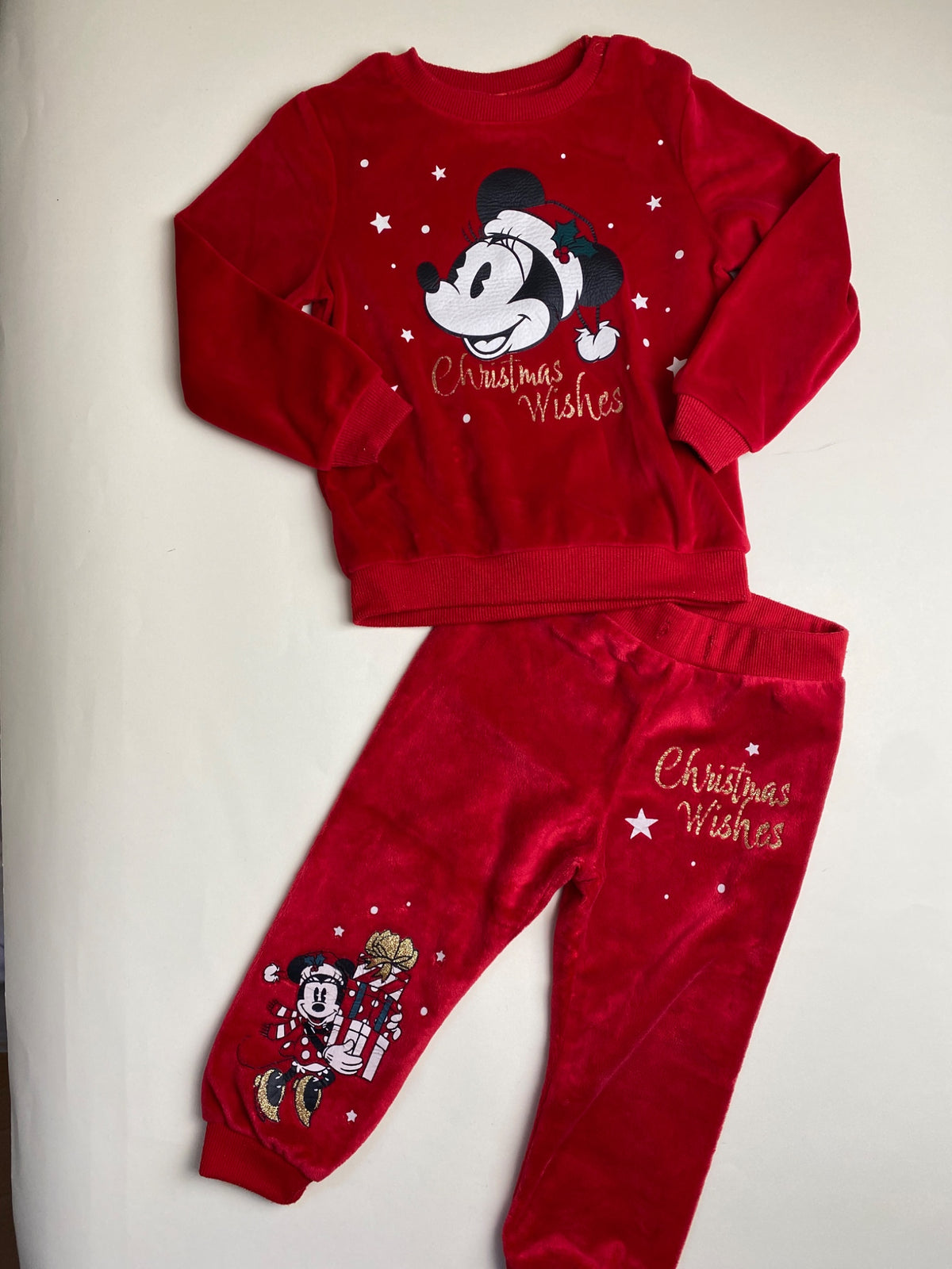 Set tuta in Velluto Rosso Minnie Mouse Natalizio per Bambini