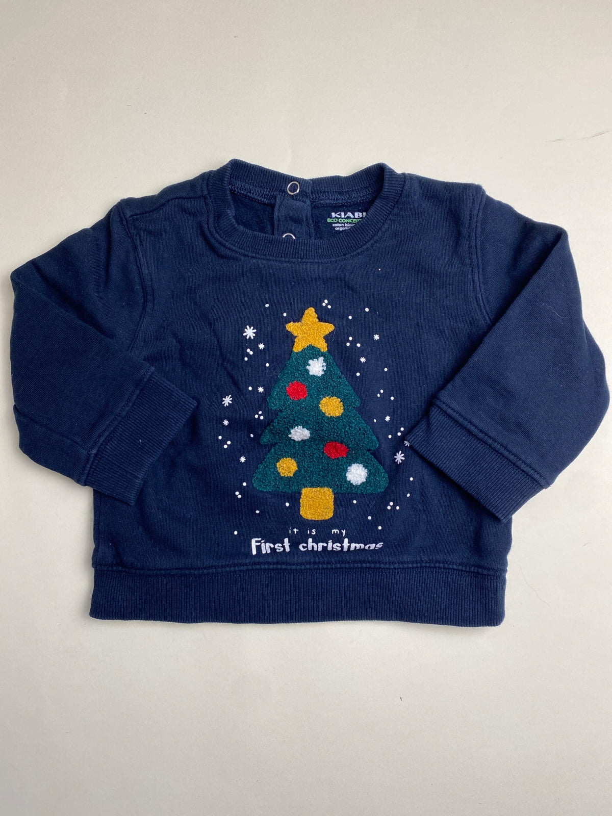 Felpa natalizia neonato Kiabi blu con albero di Natale