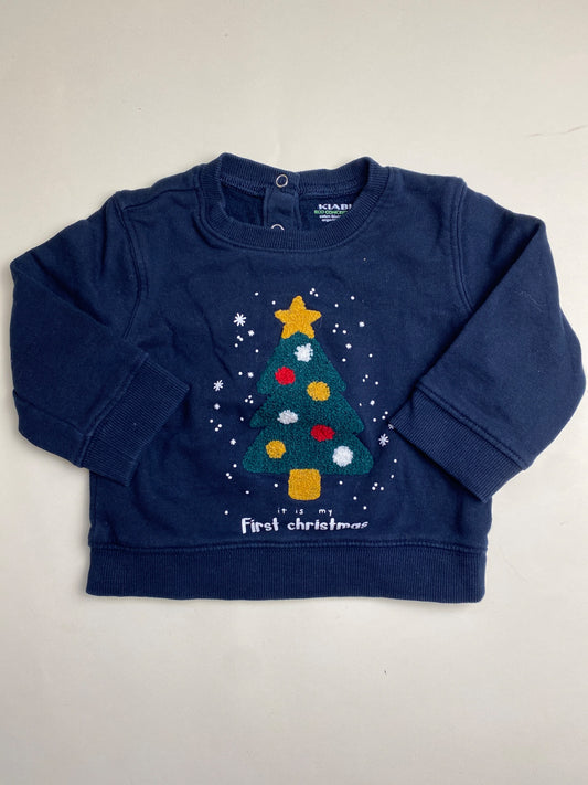 Felpa natalizia neonato Kiabi blu con albero di Natale