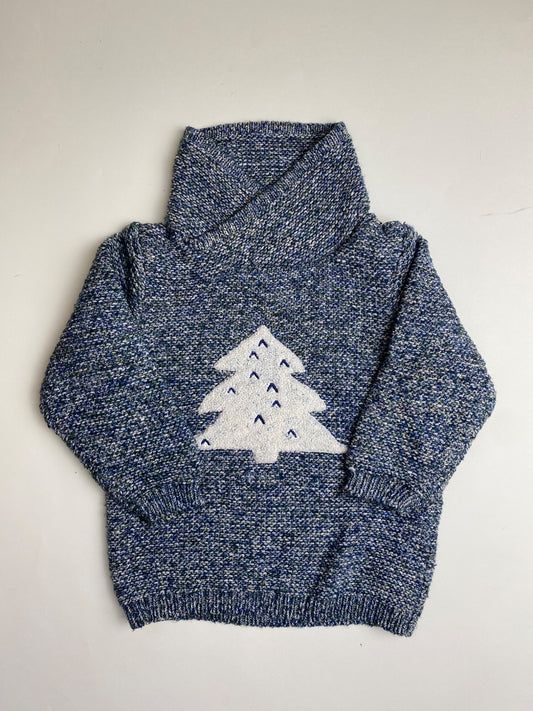 Maglione natalizio blu mélange con albero di Natale