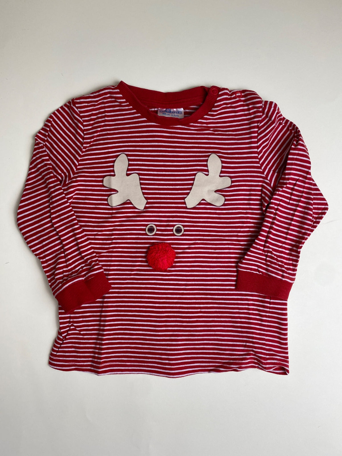 T-shirt a maniche lunghe a righe con renna per bambino