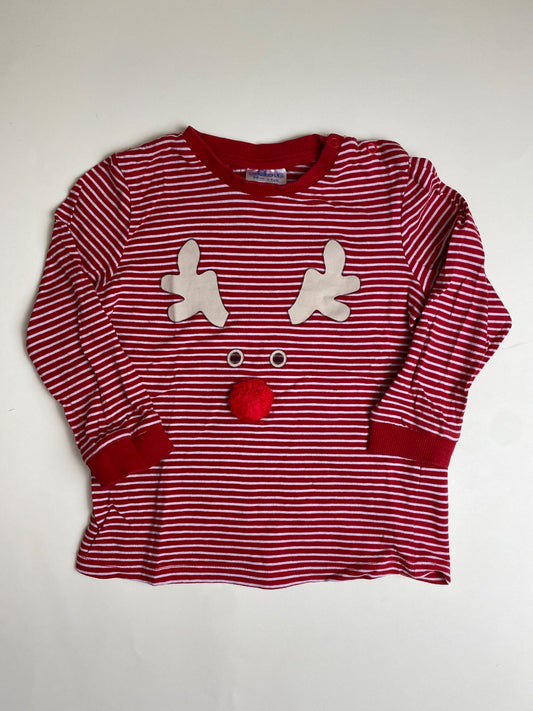 T-shirt a maniche lunghe a righe con renna per bambino