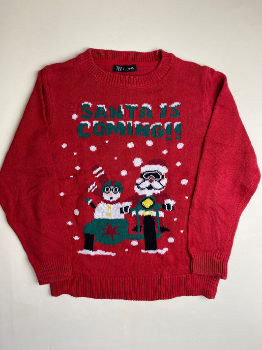 Maglione Natalizio Rosso con Stampa "Santa is Coming!!"