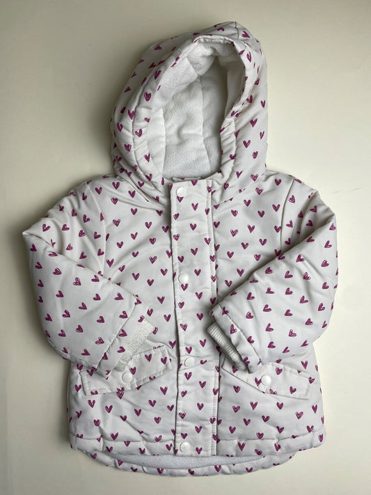 Parka Imbottito Bambina con Cappuccio e Fantasia a Cuori