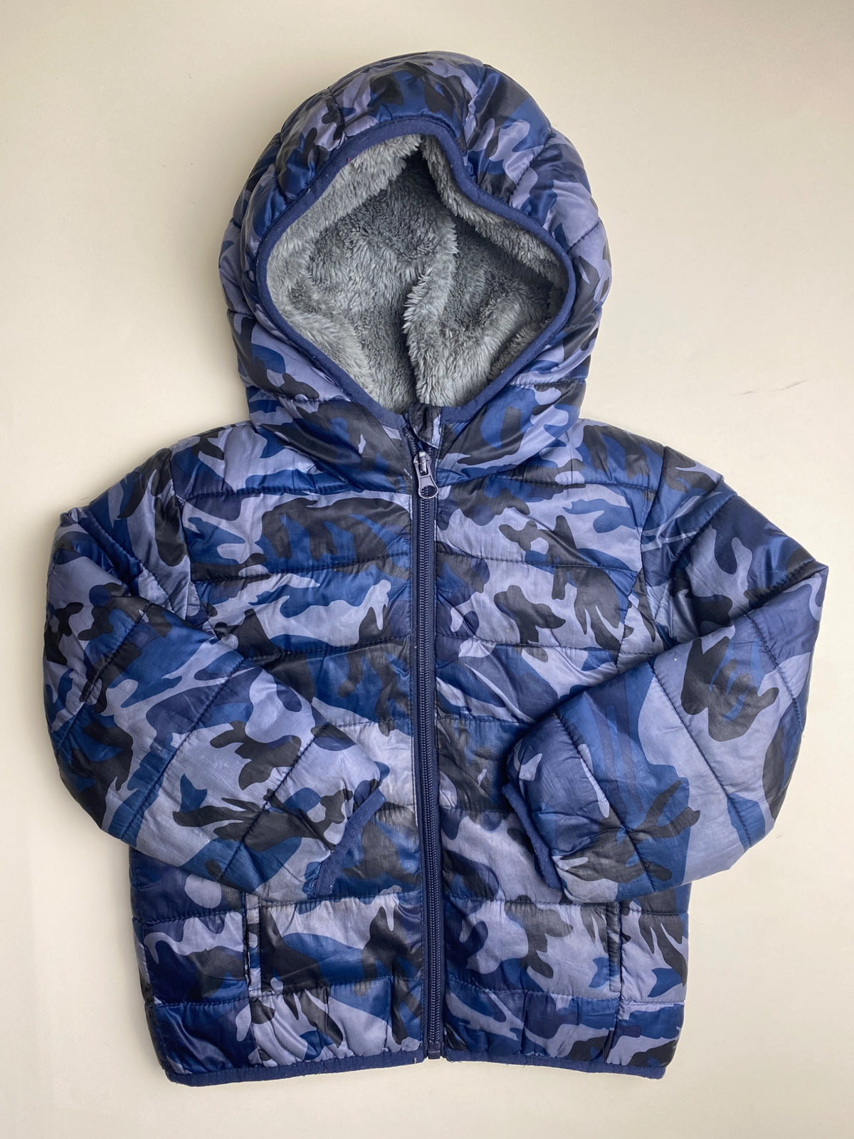Piumino Bambino Camouflage Blu con Cappuccio Foderato