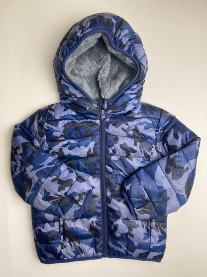 Piumino Bambino Camouflage Blu con Cappuccio Foderato