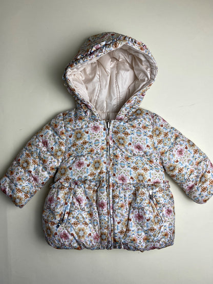 Piumino reversibile Bambina con Cappuccio Fantasia Floreale