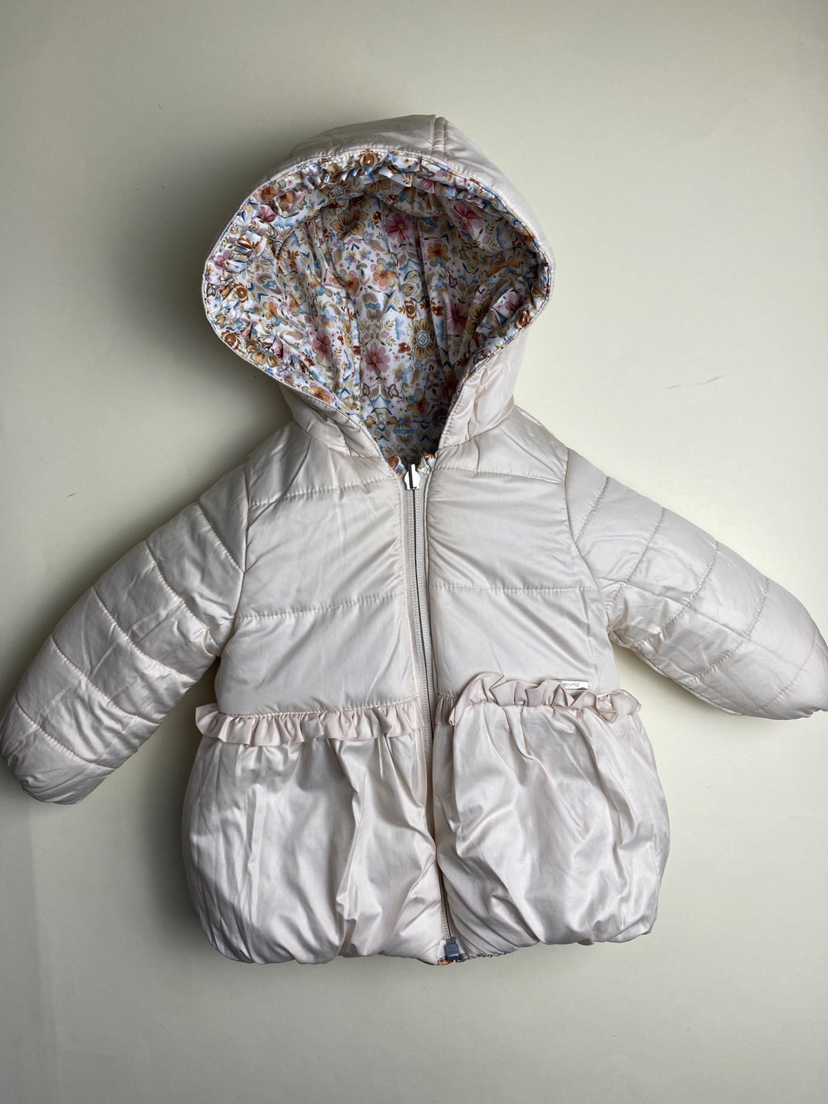 Piumino reversibile Bambina con Cappuccio Fantasia Floreale