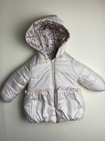 Piumino reversibile Bambina con Cappuccio Fantasia Floreale