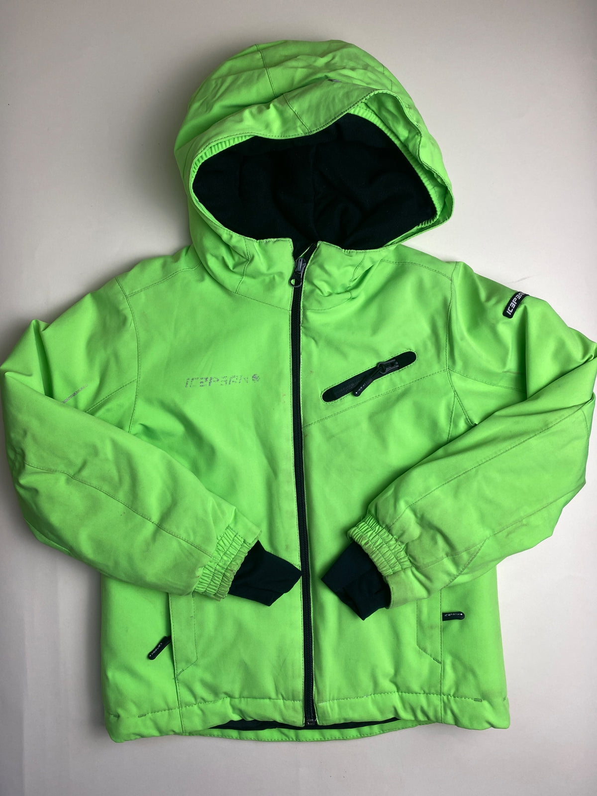 Giacca da sci verde fluorescente con cappuccio - macchie sul davanti