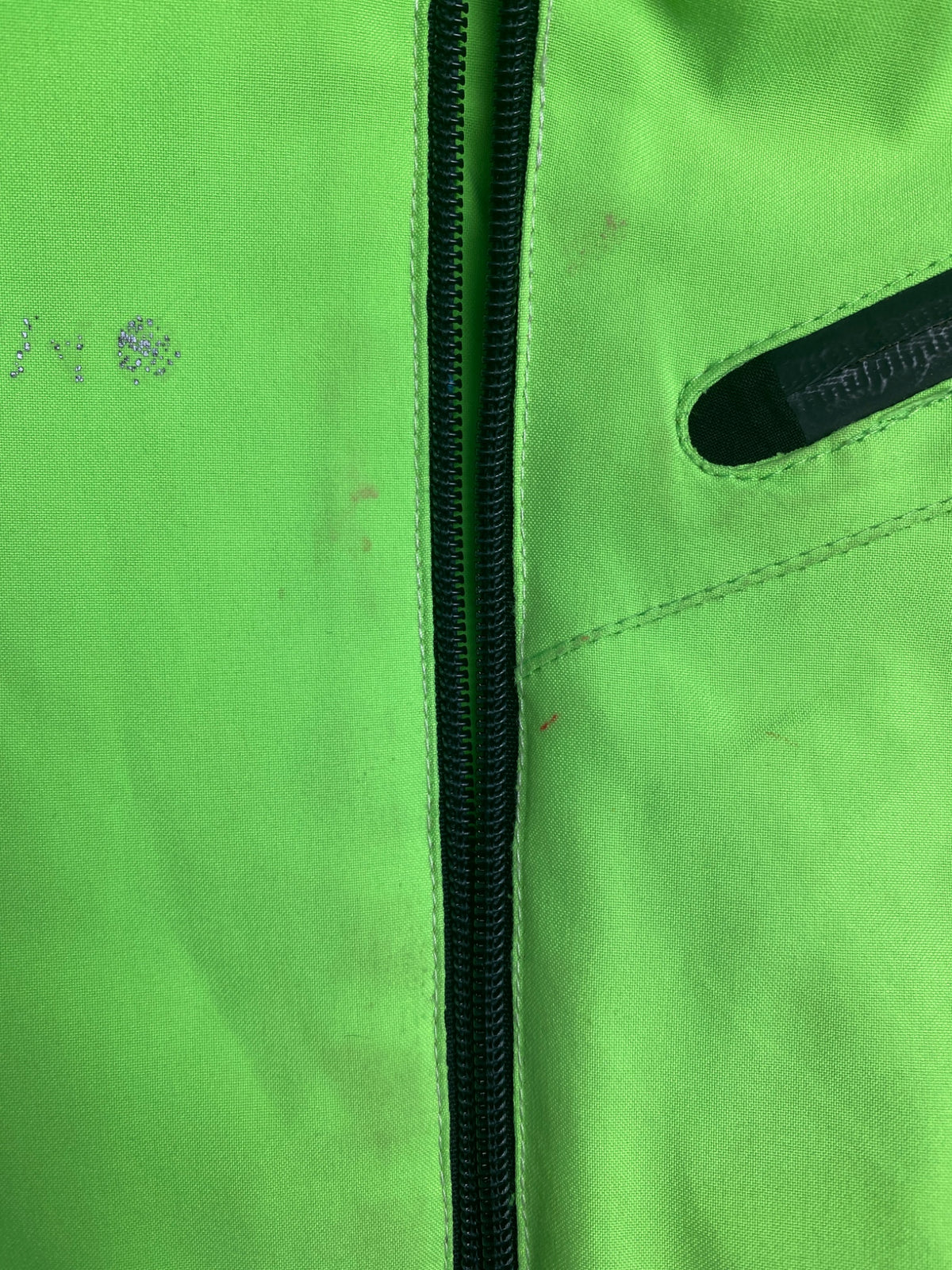 Giacca da sci verde fluorescente con cappuccio - macchie sul davanti