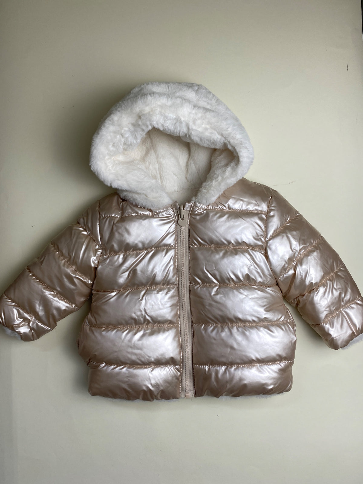 Piumino reversibile in pelliccia Bambina Lucido con Cappuccio in Pelliccia Sintetica
