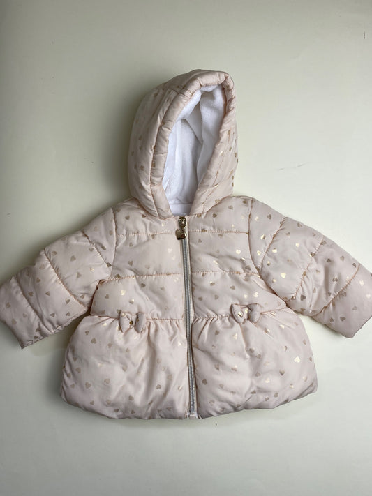 Giubbotto Imbottito Bambina con Cuori Dorati e Cappuccio