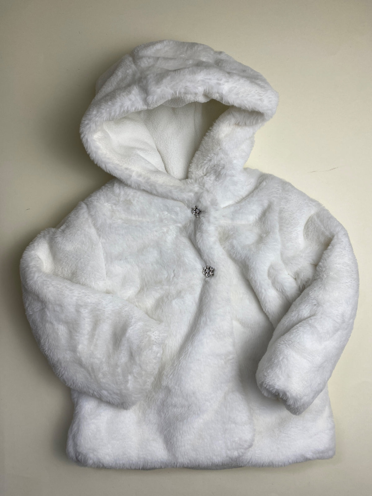 Cappotto pelliccia bianco in pelliccia sintetica con cappuccio