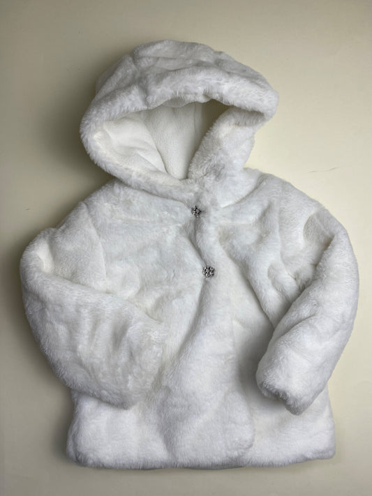 Cappotto pelliccia bianco in pelliccia sintetica con cappuccio