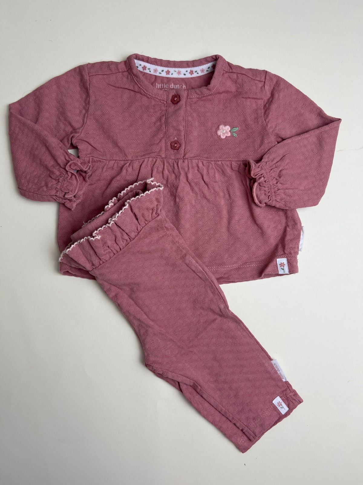 Set neonata Little Dutch rosa con ricamo floreale